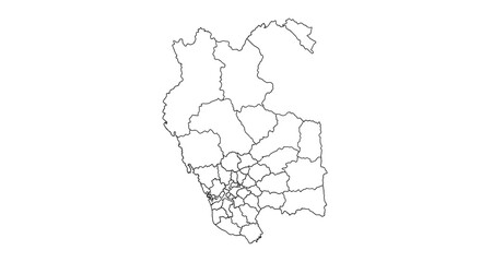 Obraz premium Detailed black and white outline map depicting the administrative divisions of an unspecified country or region on a clean white background.