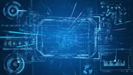 Futuristic blue abstract user interface, technology design element with data visualization, HUD, science fiction, digital information display, cybernetic - Powered by Adobe