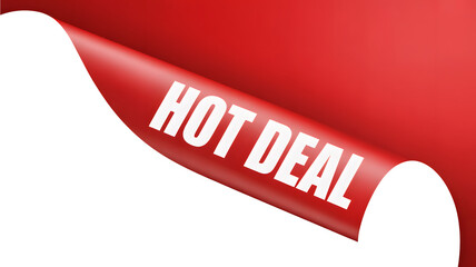A bright red banner with white text saying hot deal is displayed on a black background.