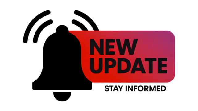 A new update notification appears on a black background indicating something fresh.