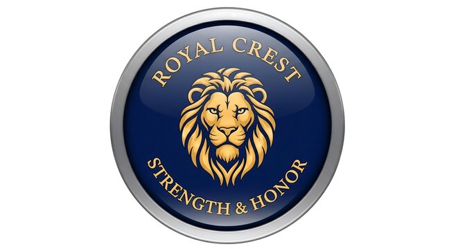 A royal crest emblem design featuring a lion