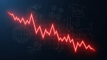 Dramatic Stock Market Crash Illustration with Red Downtrend Line