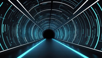 Fototapeta premium High-Speed Data Transfer Tunnel with Glowing Blue Circuit Lines