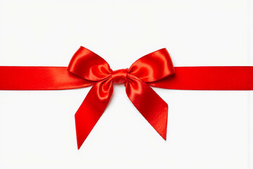 Fototapeta premium Vibrant red satin ribbon tied in a bow on a white background