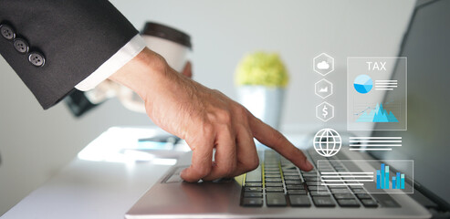 businessman organizing tax checklist through virtual interface. Tax planning services to maximize tax savings and optimize business finances