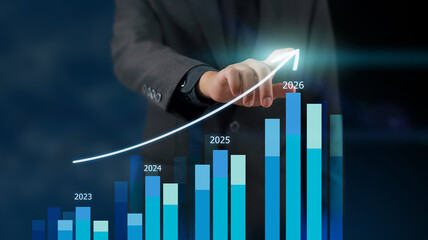 Businessman reviewing balance sheet and virtual data charts. financial analysis concept, strategy planning and growth opportunities, calculating company investment
