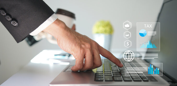 businessman organizing tax checklist through virtual interface. Tax planning services to maximize tax savings and optimize business finances