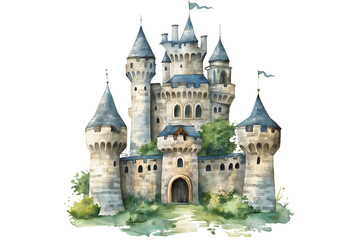 Fototapeta premium Ancient Irish Fortress Watercolor Vector Illustration Isolated on Transparent Background