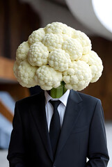 Surreal Cauliflower Head Businessman Concept Portrait