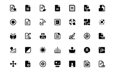 Collection of black and white digital interface icons for documents and data