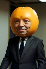 Surreal Portrait of a Businessman with an Orange for a Head