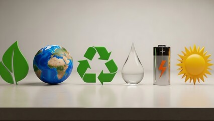 Eco-friendly symbols representing sustainability and renewable energy sources