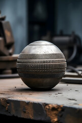 Precision Metal Sphere with Industrial Texture in Workshop Setting
