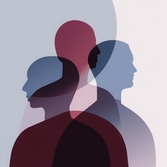 Abstract silhouette human head profile thoughtful overlapping shapes modern art minimal blue red creative concept emotion psychology