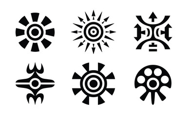 Collection of six stylized tribal symbols and icons