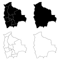 Bolivia Outline and Solid Fill Map Set.