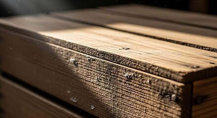 Sunlight on Weathered Wooden Surface with Floating Dust