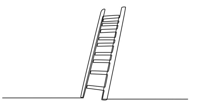 Animated self drawing of Ladder continuous one line drawing Pro vector, Set of stepladder, steps, construction ladder one line art. Continuous line drawing of repair, professional,