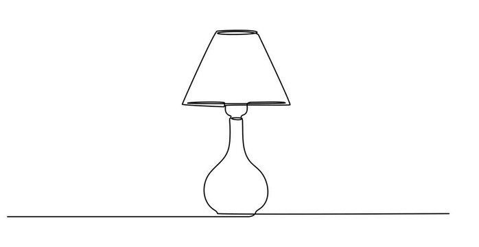 Animated self drawing of Continuous one line drawing of a stylish lamp. Minimalist linear silhouette of table or floor lamp. Elegant modern design. 