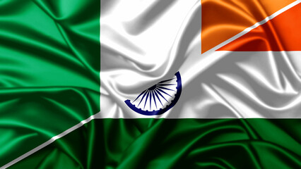 High-quality national flags of India and Ireland blended on silky fabric, representing...