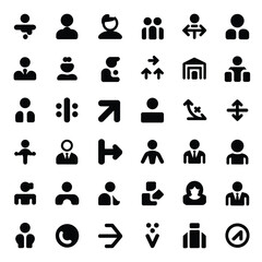 Collection of human silhouette icons and arrows