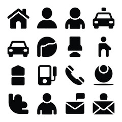 Collection of black and white communication and service icons