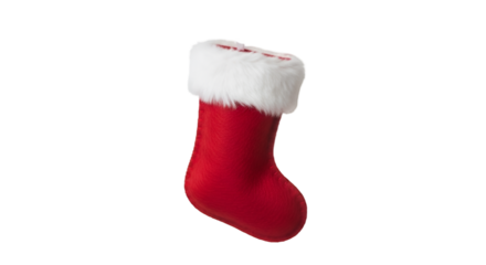 Bright Red Christmas Stocking with White Fur Cuff on Dark Background