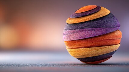 Colorful layered sphere made from textured materials, vibrant and artistic design.