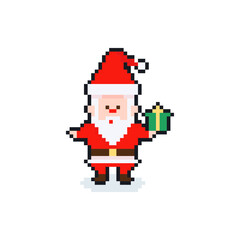 Fototapeta premium Retro 8-bit pixel Santa character in vintage game style. Festive pixel graphics perfect for gaming projects and seasonal winter designs.