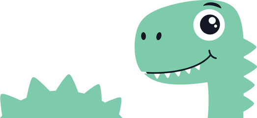 Cute Cartoon Baby Dinosaur Head Vector Illustration, Happy Mint Green Rex Character for Kids Design, Sweet Jurassic Animal Character with Large Eyes and Smile.