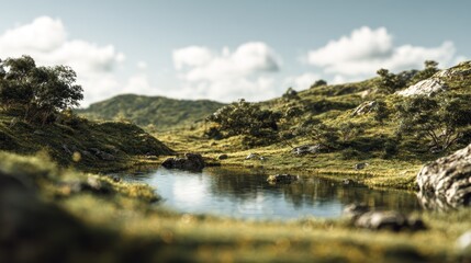 Idyllic mountain landscape reflecting cloudy skies on still lake water