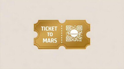A 3D icon of a golden Ticket to Mars with a QR code and planet hologram.