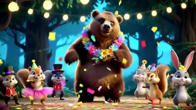 Forest Party Animals Celebrate with Confetti.