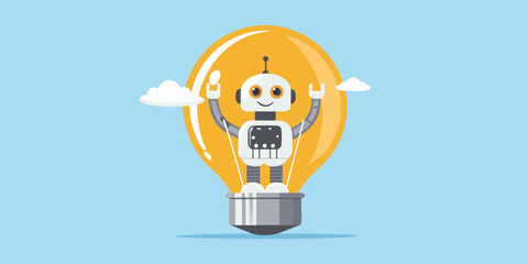 Robot in a light bulb innovation artificial intelligence and future technology