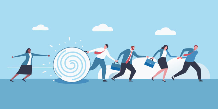 Business people chained to a burden striving for freedom and success