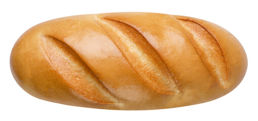 Loaf of bread cut out on a white background. Top view