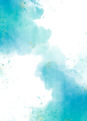 Abstract dusty blush liquid watercolor background with golden crackers. with  Blue Paint Stains on a White Background , design template for card ,wedding invitation or birthday	