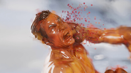 Conceptual 3D illustration of a boxing knock out