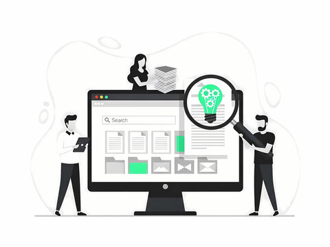 SEO Analysis Team Vector Illustration, Search Engine Optimization and Keyword Research Concept