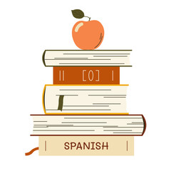 Stack of books with an apple on top. Vector illustration
