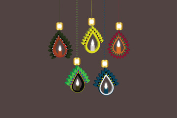 Traditional oil lamp Diwali Diya hanging celebration festival of light vector image made by adobe illustrator.