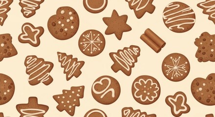 Festive gingerbread cookie assortment pattern with icing decorations creates a joyful mood