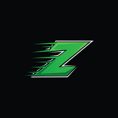 Green stylized letter Z with speed effect, dynamic sporty alphabet symbol and motion.