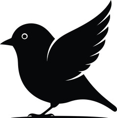 Black silhouette of a bird with one wing raised white