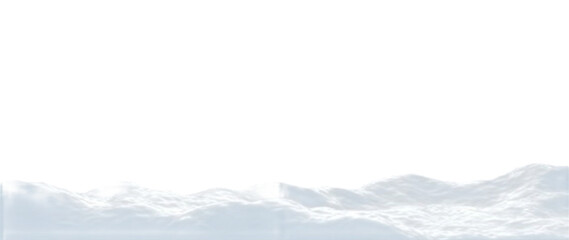 Snowy mountain panorama with winter snowdrifts, frozen ground, isolated snowbanks, three-dimensional landscape details, and festive holiday decorations for seasonal illustrations