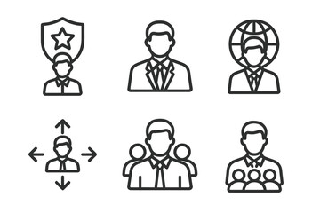 Naklejka premium Business icons: leadership, global expansion, team management symbols