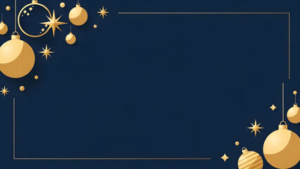 Elegant Christmas Frame Template with Gold Ornaments and Stars on Navy Blue Background