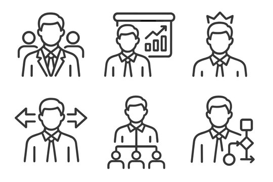 Business icons: leadership, teamwork, and strategy concepts illustrated