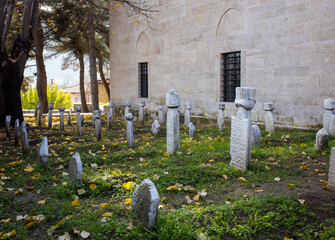 Ottoman cemetery beside historic mosque in Tarakli Sakarya