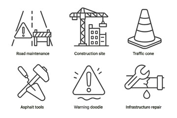 Fototapeta premium Infrastructure icons: construction, maintenance, traffic safety symbols